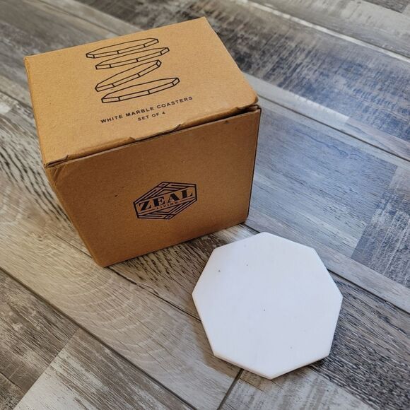New White Marble Octagon Coasters Set of 4 - Picture 1 of 2